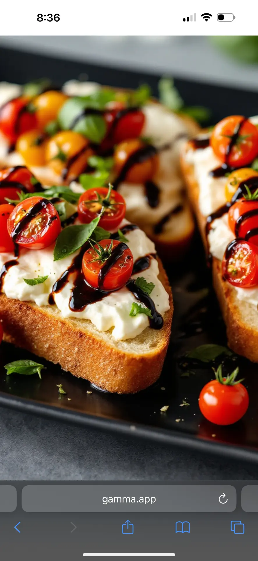 Grilled bread with burrata, cherry tomatoes, basil and balsamic glaze